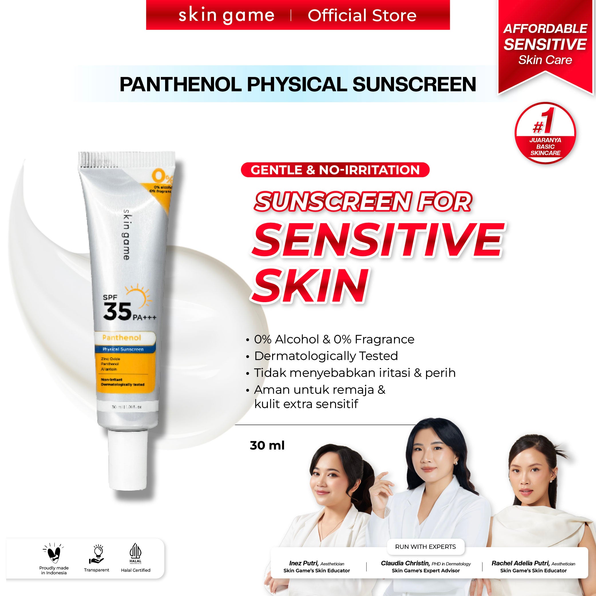 Skin Game Panthenol Physical Sunscreen SPF 35 PA+++ | Daily Protection ...